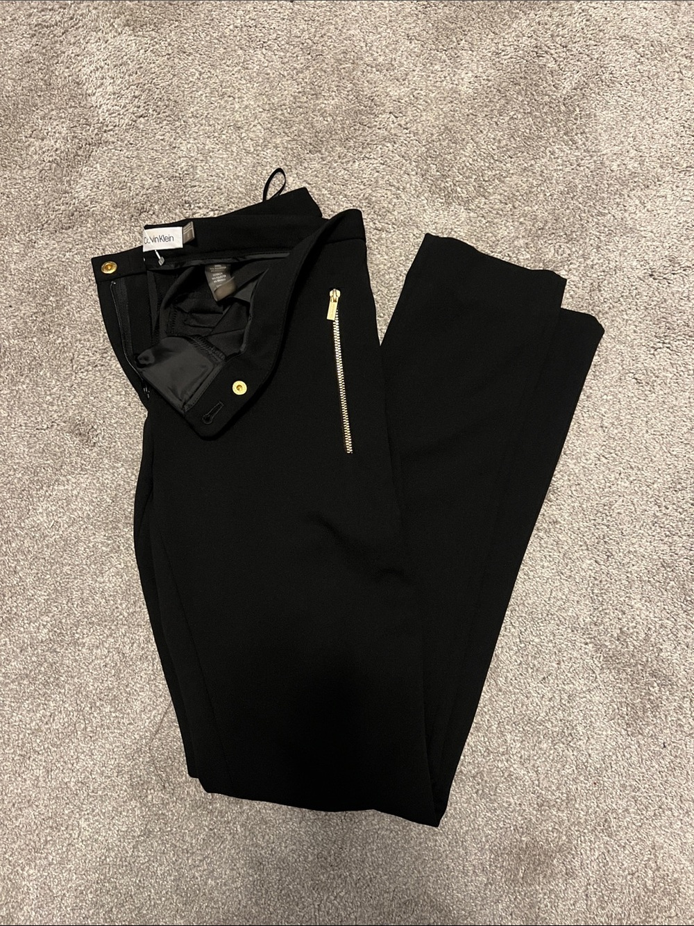Calvin Klein Black Pants with Gold Zip Accent